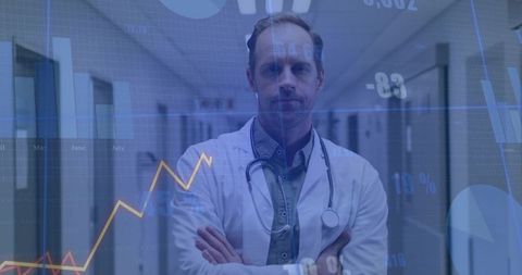 Confident Doctor Embracing Futuristic Healthcare Analytics Technology