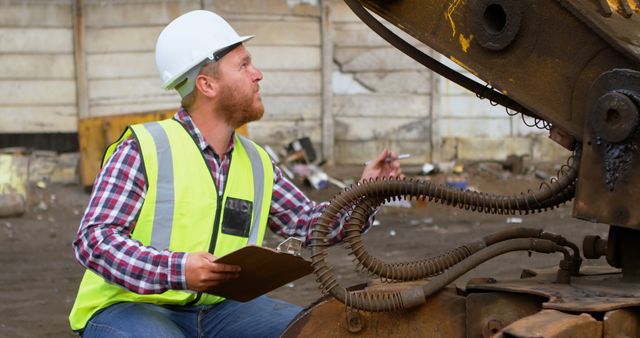 Industrial Engineer Inspecting Heavy Machinery at Construction Site - Download Free Stock Images Pikwizard.com