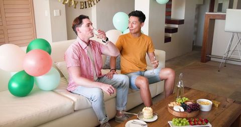 Celebrating at Home with Cake and Champagne