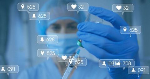 Nurse in lab receiving social media notifications pipelining tech and health