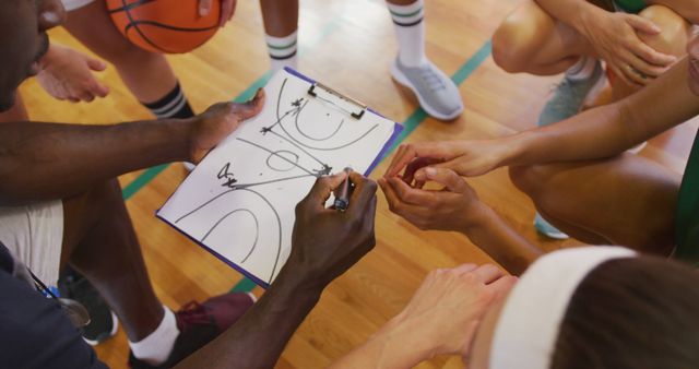 Diverse female basketball team and coach discussing game tactics - Download Free Stock Photos Pikwizard.com