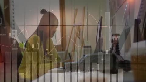 Digital Artist Using Stylus with Stock Market Chart Overlay