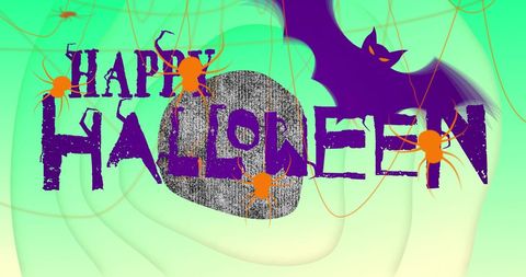 Colorful Halloween Greeting with Spiders and Bats