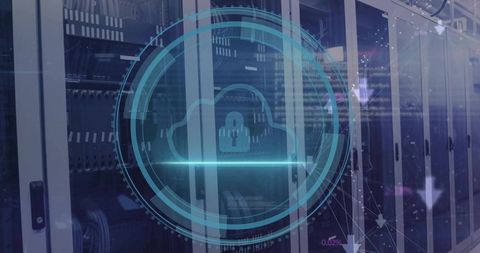 Cloud lock hud protecting data center racks with holographic cybersecurity interface