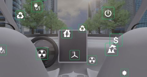 Futuristic Car Dashboard with Eco-Friendly Theme and Icons