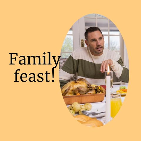 man sitting at thanksgiving dinner table with festive meal - Download Free Stock Templates Pikwizard.com