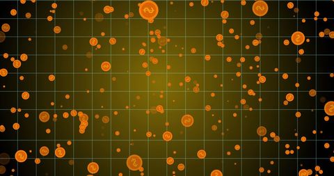 Floating Gold Coins on Digital Grid Background