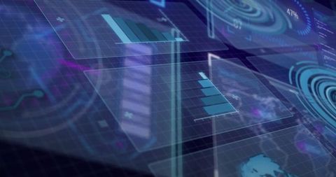 Futuristic holographic data interface with neon graphics