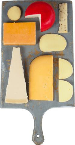 Transparent assorted cheeses displayed on board