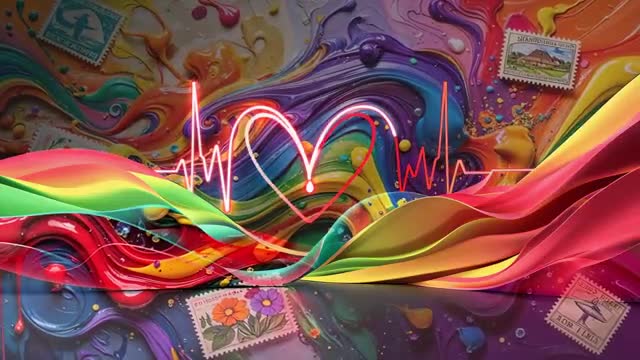 Abstract Animation with Neon Heartbeat and Vibrant Ribbons