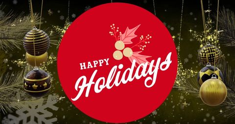 Holiday Greetings with Festive Baubles and Golden Accents