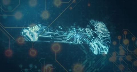 Futuristic digital circuit key symbolizing cybersecurity