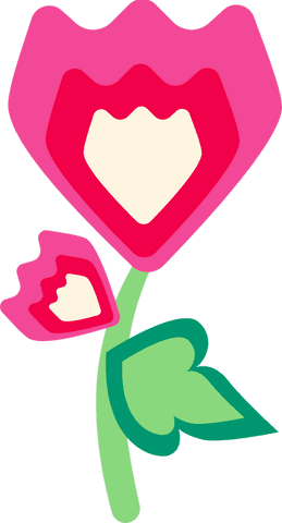 Minimalistic pink flower with green stem icon on transparent background