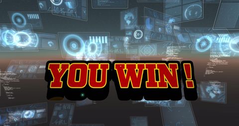 Victory message with digital interface background