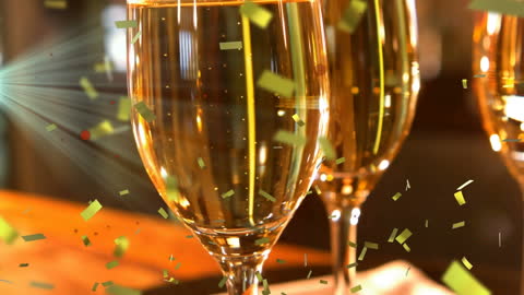 Festive Champagne Toast with Floating Confetti Celebration