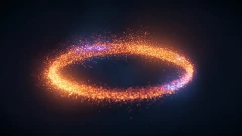 Glowing Orange-Violet Ring of Sparks Rotating in Dark Void