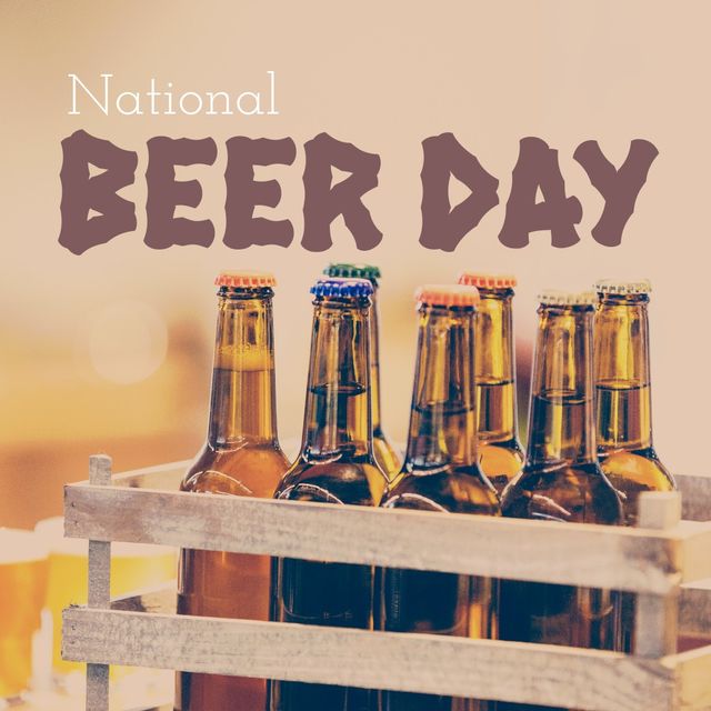 National Beer Day Celebration with Beer Bottles in Wooden Rack - Download Free Stock Templates Pikwizard.com