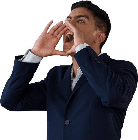 Hispanic Businessman Shouting on Transparent Background
