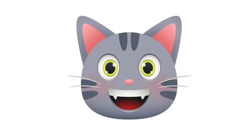 Gray Cat Icon with Playful Expression on White