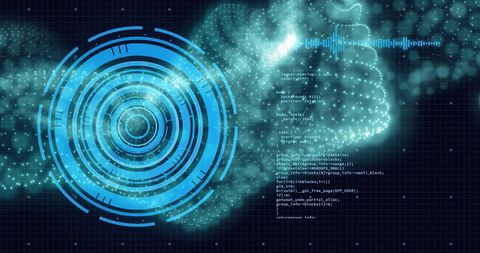 futuristic digital interface with rotating circles and code - Download Free Stock Images Pikwizard.com