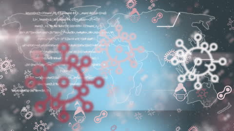 World Map with Virtual COVID-19 Cells Overlapping Digital Data