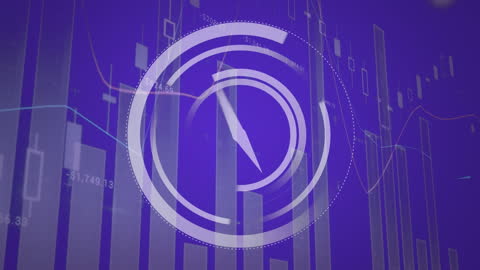 Abstract Data Analysis with Clock Element on Blue Background