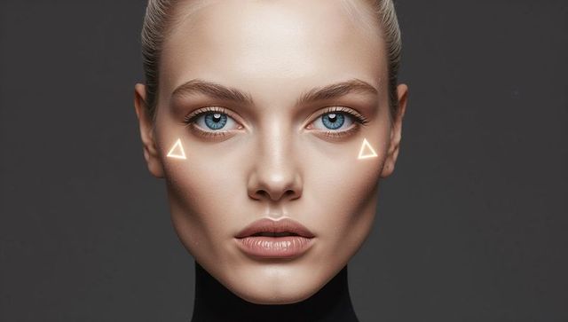 Holding eye contact high-fashion beauty portrait with glowing triangle accents