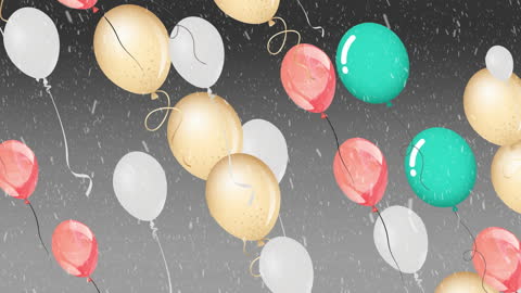 Colorful Balloons Soaring with Falling Snowflakes Celebrating Winter