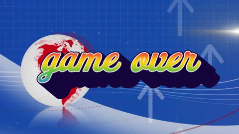 Game Over Text Over Globe on Abstract Blue Background