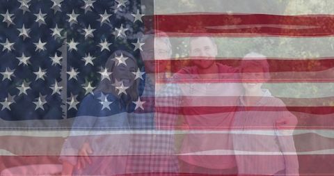Senior Caucasian Friends Smiling with USA Flag Overlay Celebrating Patriotism - Download Free Stock Images Pikwizard.com