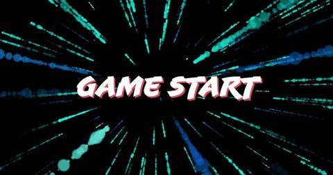 Futuristic Game Start Screen with Radiating Teal-Blue Streaks