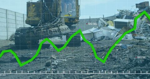 Data analysis overlay on junkyard recycling scene