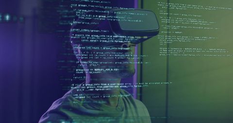 Virtual Reality and Data Code Overlay in Futuristic Setting - Download Free Stock Images Pikwizard.com