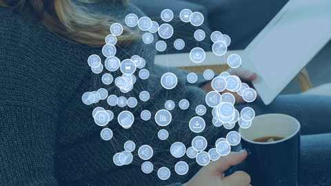 Digital Network Icons Overlaid on Relaxing Woman