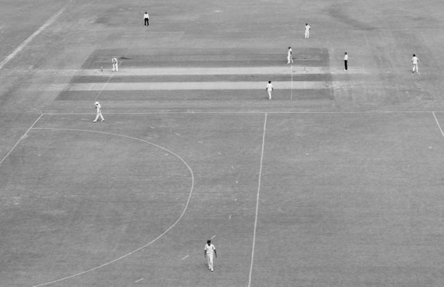 Black-and-White Aerial View of Cricket Match in Progress - Download Free Stock Images Pikwizard.com