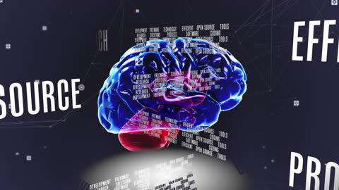 Futuristic Digital Brain with Text and Data Visualization
