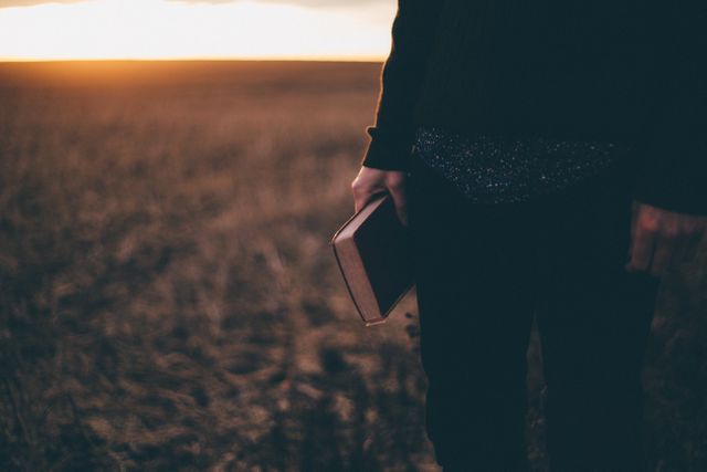 Person Holding Book Outdoors at Sunset - Download Free Stock Images Pikwizard.com