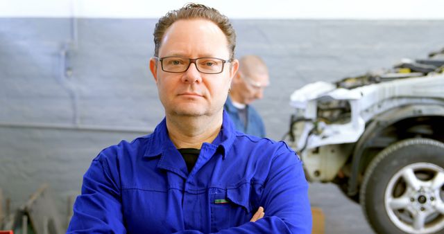 Confident Mechanic Standing in Auto Repair Shop with Arms Crossed - Download Free Stock Images Pikwizard.com