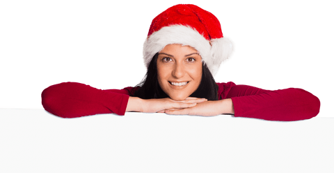 Smiling Woman in Santa Hat with Transparent Background