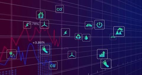 Displaying Energy Dashboard on Virtual Grid with Line Charts, CO2 and Sustainability Icons