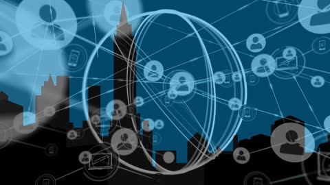 Digital Network and Data Connectivity Over Urban Silhouette