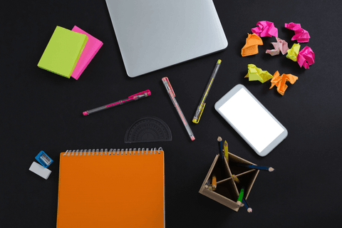Transparent Workspace Stationery with Laptop and Smartphone Top View - Download Free Stock Videos Pikwizard.com