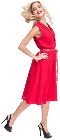 Caucasian Woman in Red Dress Smiling on Transparent Background
