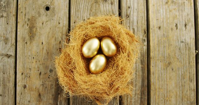 Golden Eggs in Nest on Wooden Deck - Download Free Stock Images Pikwizard.com