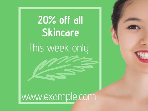 Skincare Sale Promotion with Smiling Woman on Green Background - Download Free Stock Templates Pikwizard.com