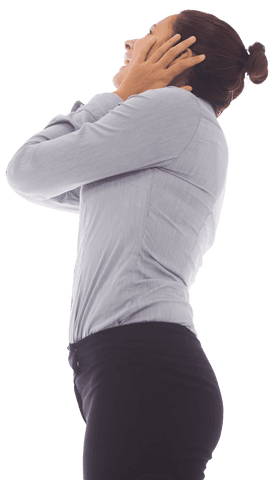 scared businesswoman holding head in fear on transparent background - Download Free Stock Videos Pikwizard.com