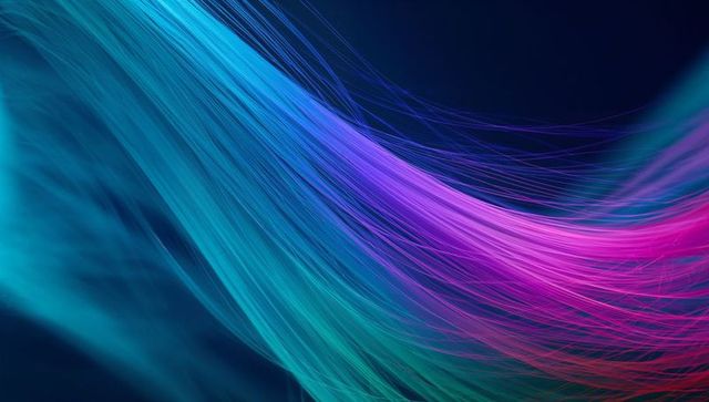 Gliding neon fiber strands creating diagonal light flow in teal and magenta gradients