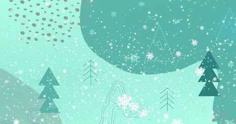Abstract winter landscape with minimalist trees and snowflake icons