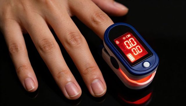 Monitoring oxygen saturation with fingertip pulse oximeter on glossy black surface