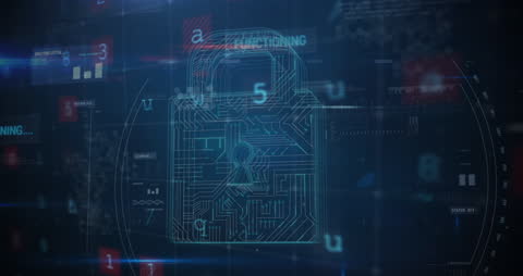 Digital Security Concept with Futuristic Lock and Data Visualization Overlay